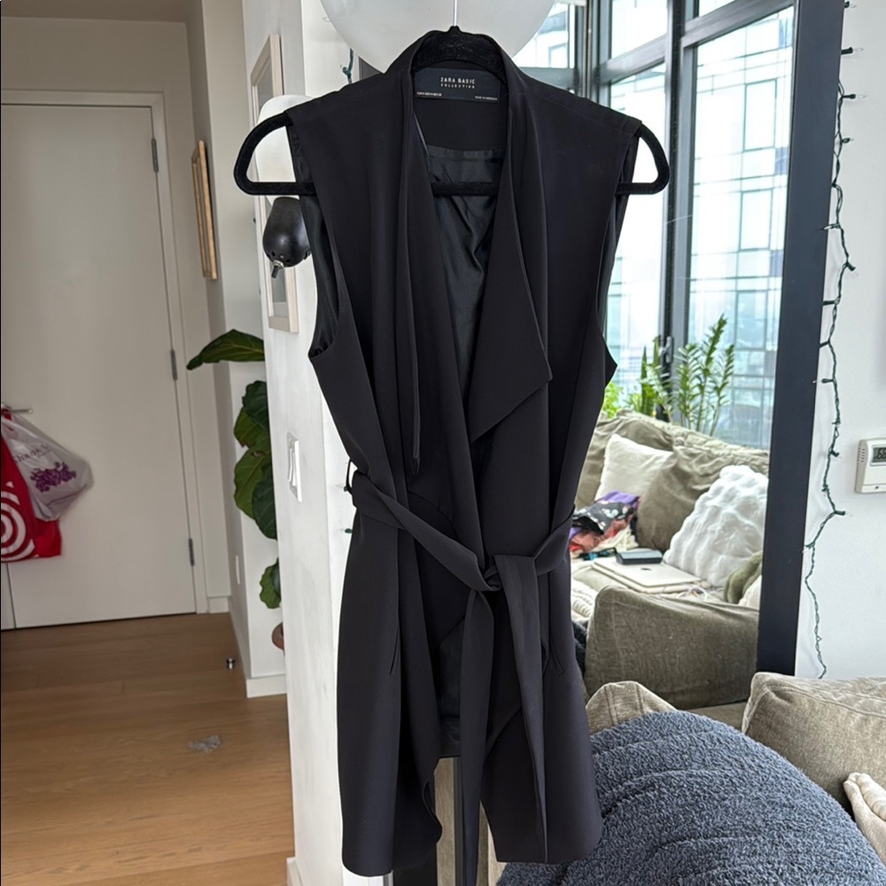 Black Sleeveless Belted Vest
